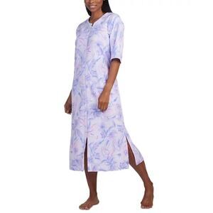 Miss Elaine Women's Printed 3/4-Sleeve Zip-Front Robe, Lavender, Size M 0082